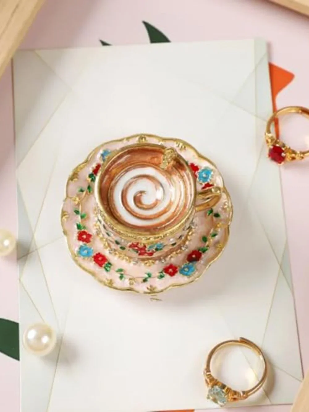 Crystal Coffee Cup Trinket Jewelry Box